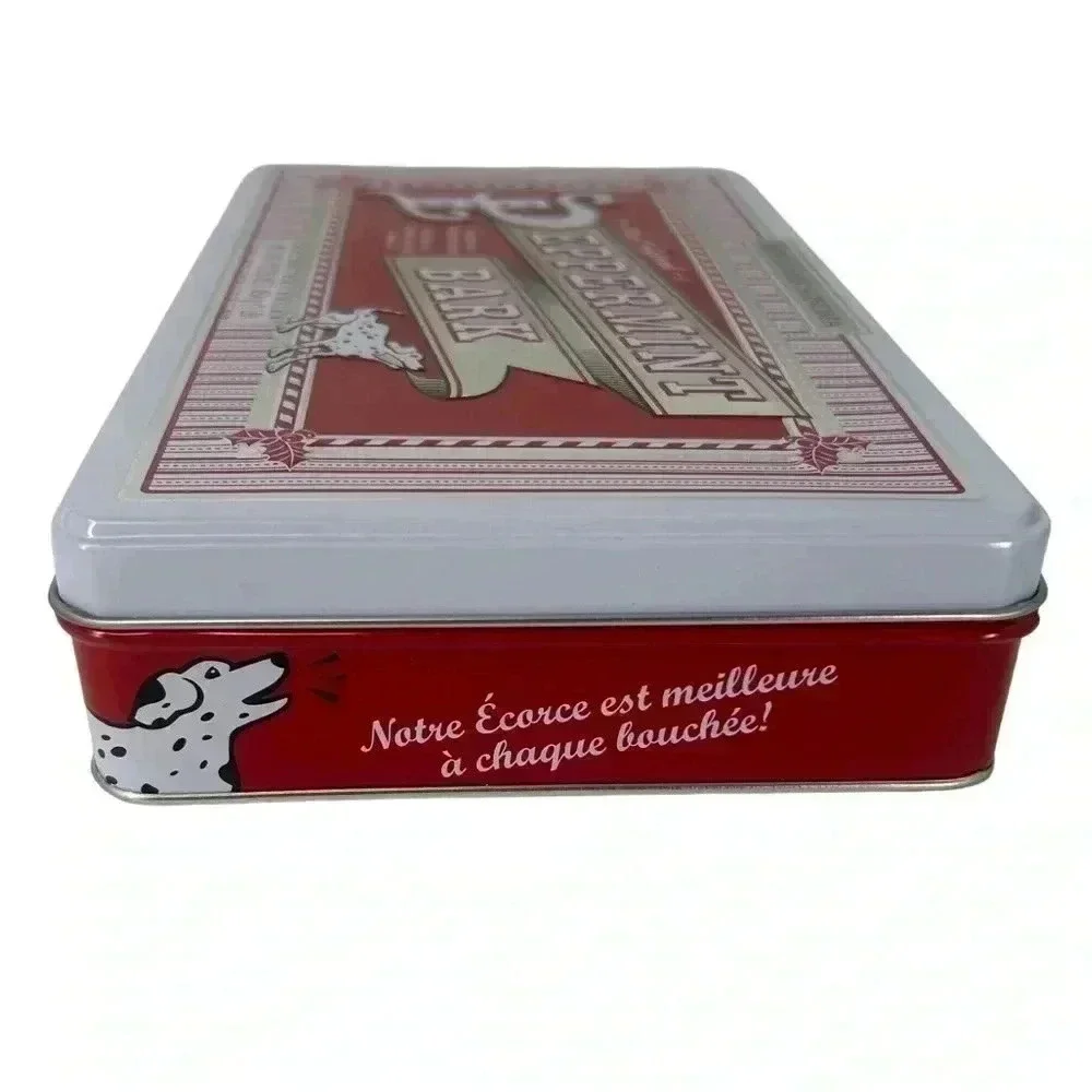 WILLIAMS SONOMA PEPPERMINT BARK DECORATIVE METAL TIN W/ LIF EMPTY CHRISTMAS